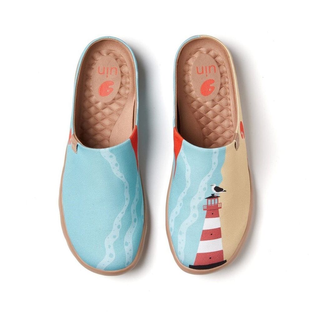 UIN Men's Mules Comfort Shoes Casual  slippers (Coastal Lighthouse 2 )